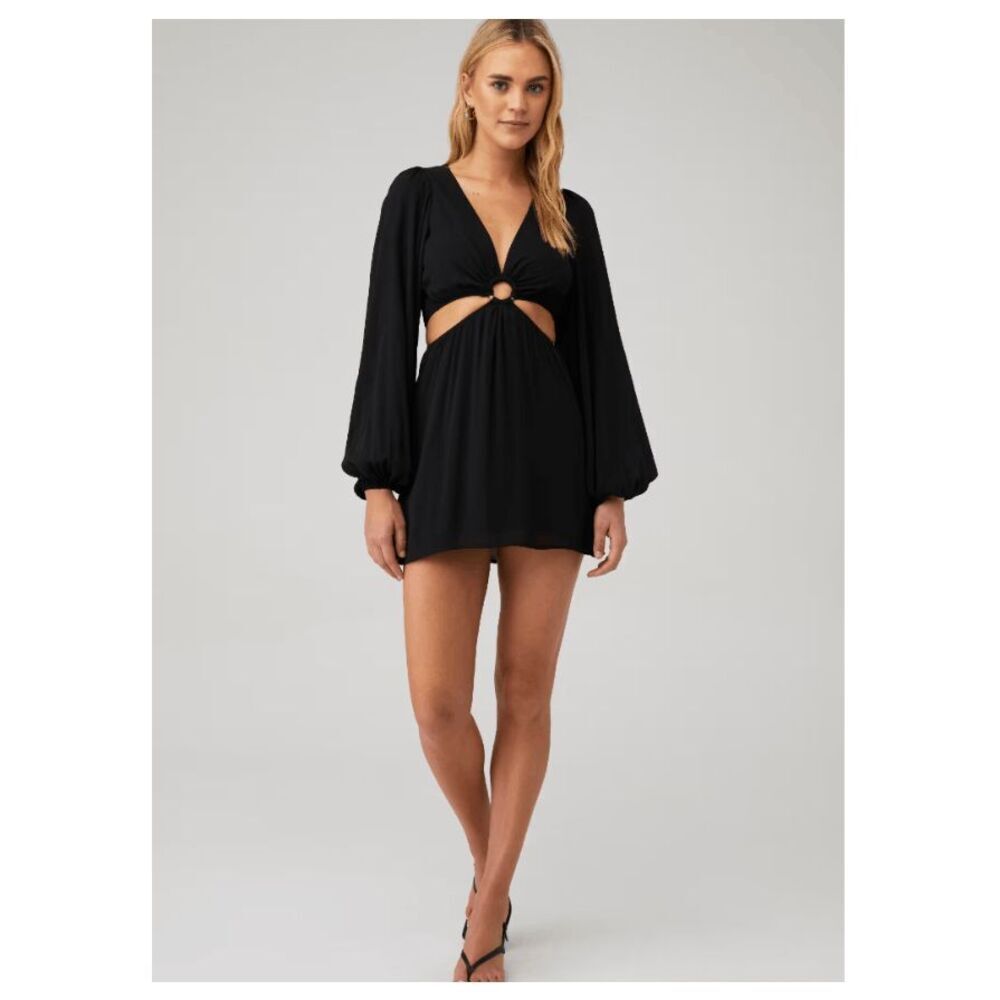 Show Me Your Mumu Go Out Cut Out Mini Dress‎ Black Balloon Sleeves Size XS